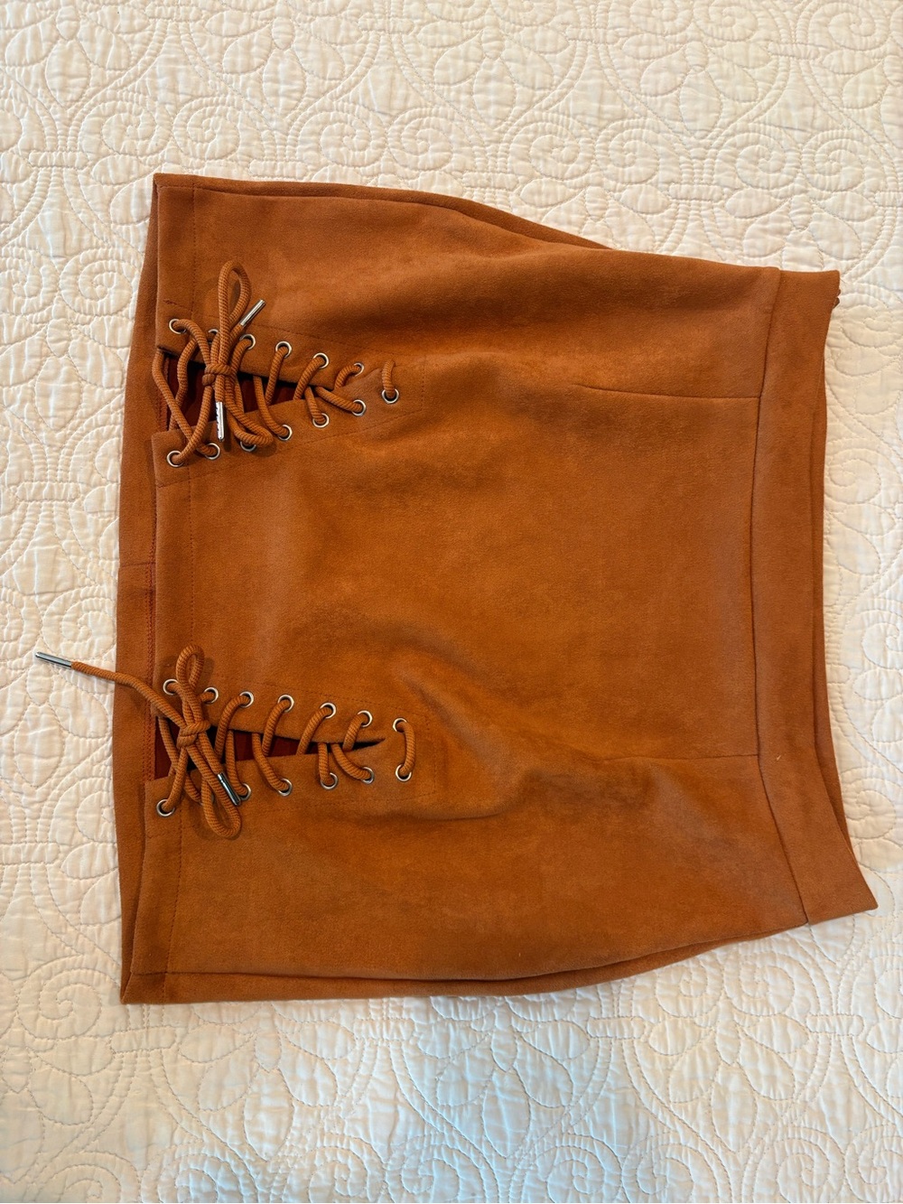 Suede Lace-Up Mini Skirt - Cognac